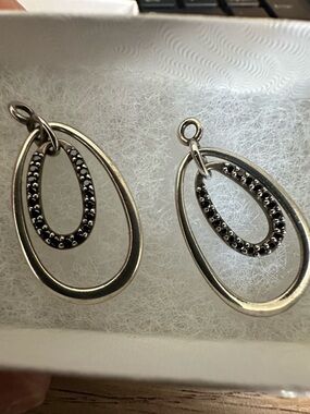 Pandora Compose Silver Double Teardrop Earrings with Black Accents
